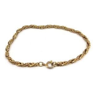 Gold Tone Metal Byzantine Link Bracelet Unmarked Woven Chain Bracelet 8" Vintage